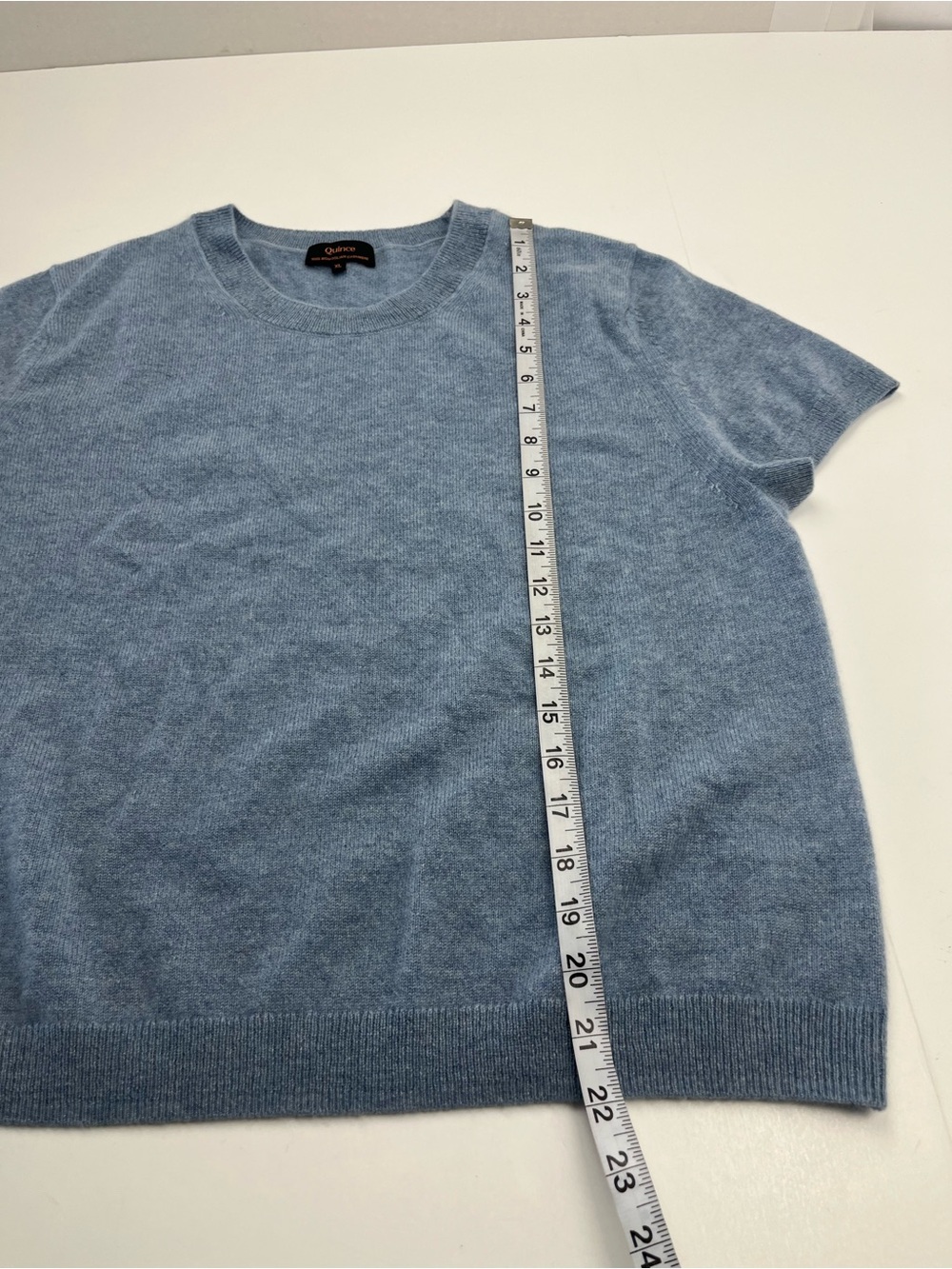 Quince Light Blue Short Sleeve Cashmere Sweater - Picture 6 of 8